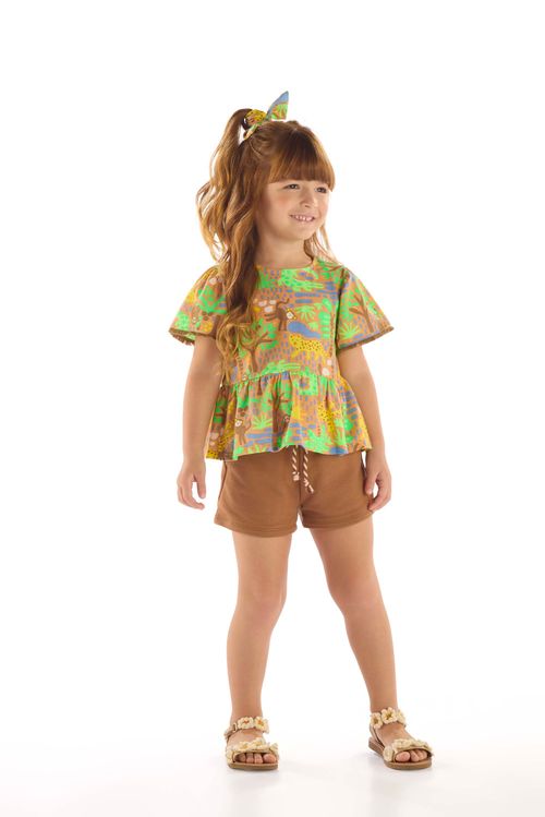 Conjunto Infantil Feminino com Bata e Short (Marrom) Up Baby
