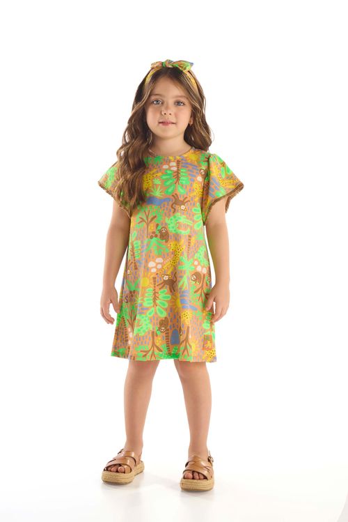 Vestido Infantil em Algodão com Manga Evasê (Marrom) Up Baby