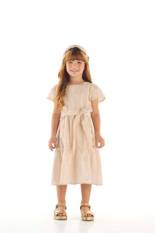 Vestido Infantil Midi com Manga Sino (Off White) Up Baby