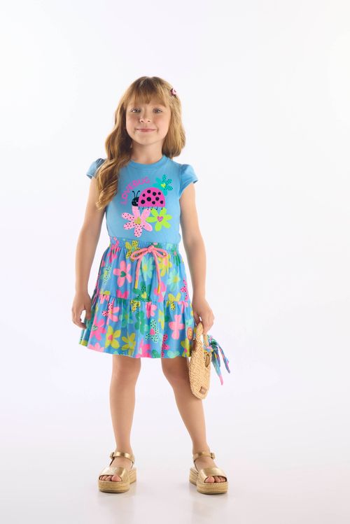 Conjunto Infantil de Verão com Blusa e Saia Florida (Azul) Up Baby