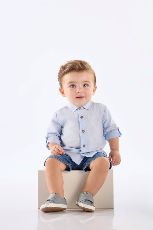 Bermuda para Bebê Menino em Jeans com Elastano (Azul) Up Baby