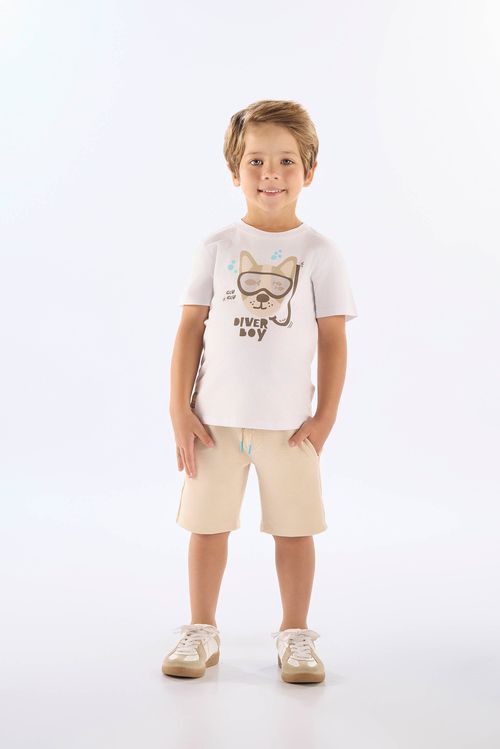 Conjunto Infantil Diver Boy com Camiseta e Bermuda (Branco) Up Baby