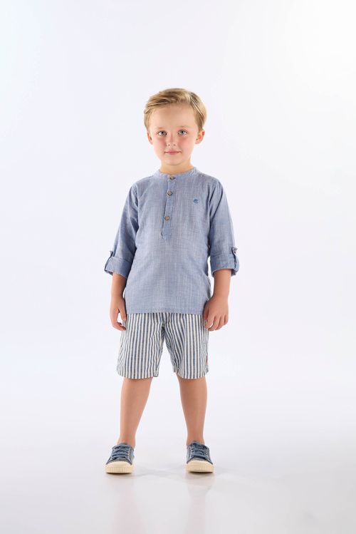 Bermuda Infantil em Tecido Listrado de Algodão (Azul) Up Baby