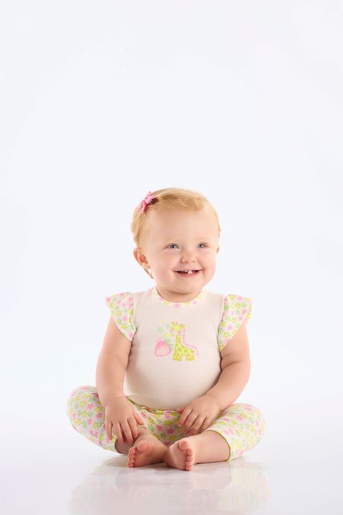 Conjunto Body com Calça Bebê Menina Estampado Girafa (Off White) Up Baby