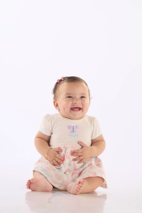 Body Vestido para Bebê com Manga Curta e Estampa (Off White) Up Baby