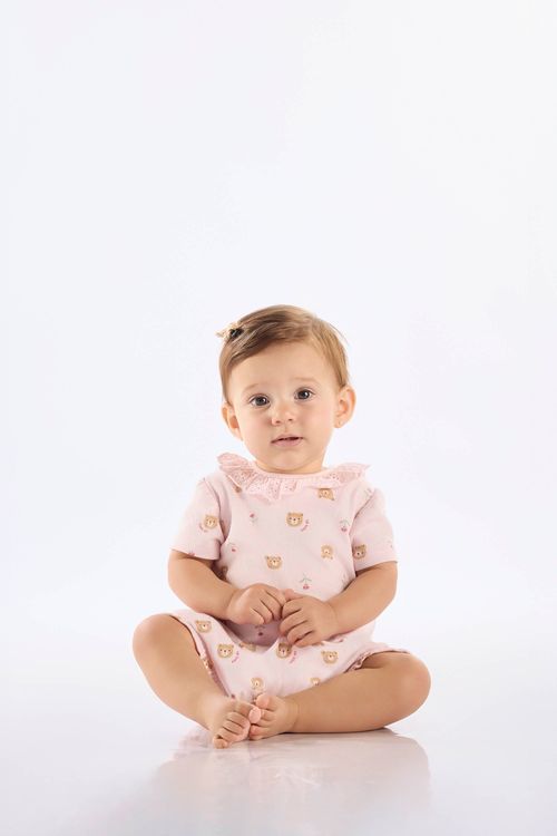 Macaquinho para Bebê Menina em Suedine Comfy Estampado (Rosa Claro) Up Baby