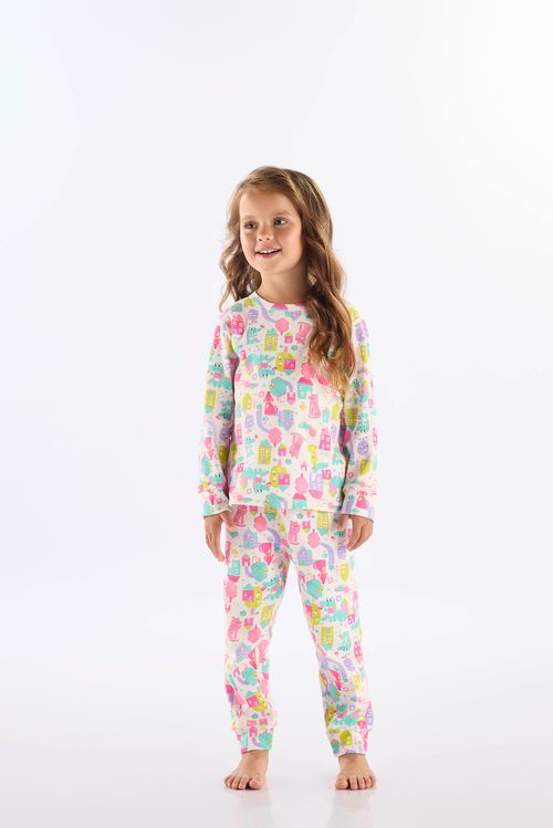 Pijama Longo Infantil Unissex em Suedine Estampado (Branco) Up Baby