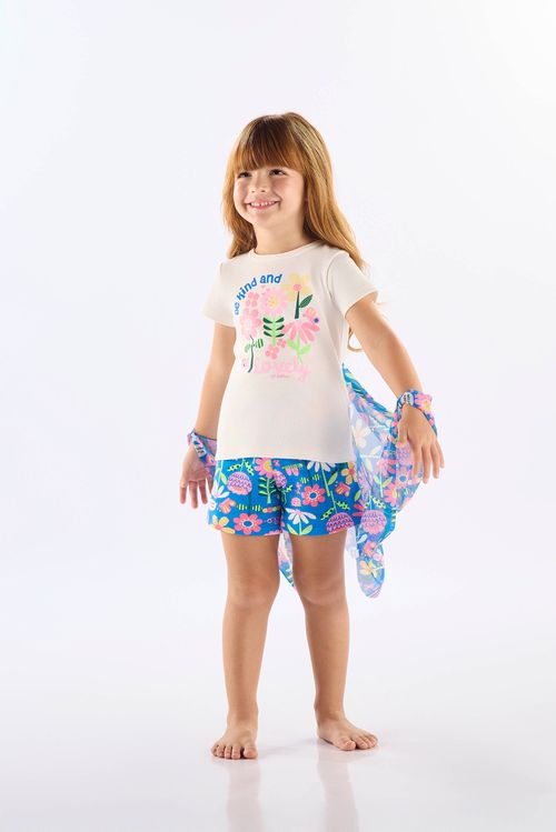Pijama Infantil Feminino Estampado Blusa com Asas e Short (Off White) Up Baby