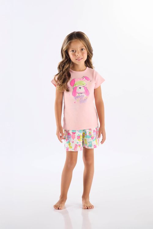 Pijama Infantil Blusa e Short em Suedine Estampado (Rosa) Up Baby
