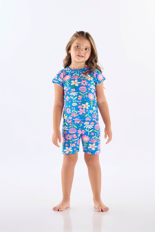 Pijama Infantil Feminino em Suedine Estampado (Azul) Up Baby