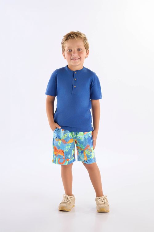 Conjunto Infantil com Camiseta e Bermuda Estampa Abstrata (Azul) Up Baby