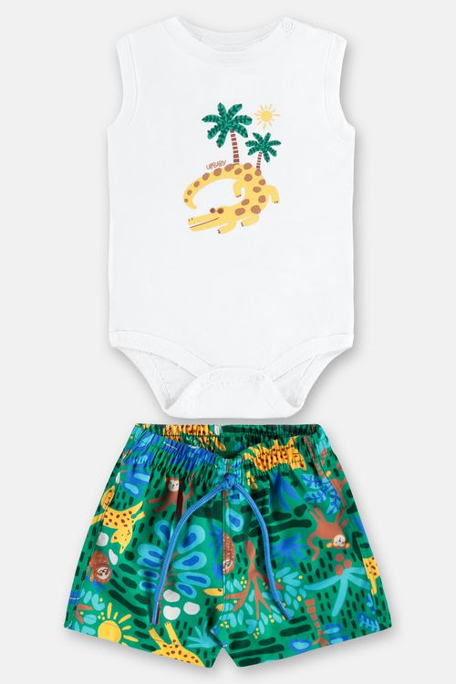Conjunto de Verão para Bebê Menino com Body Regata e Bermuda (Branco) Up Baby
