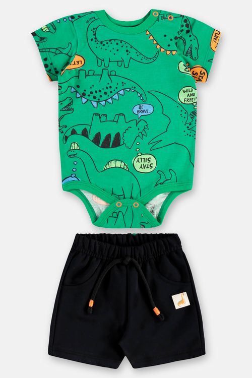 Conjunto para Bebê Menino com Body Dinossauro e Bermuda (Verde) Up Baby