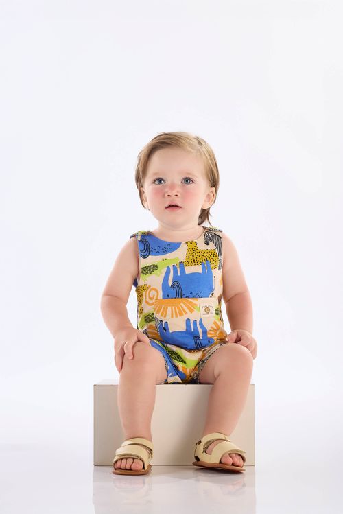 Macaquinho Safári para Bebê Menino em Algodão (Off White) Up Baby