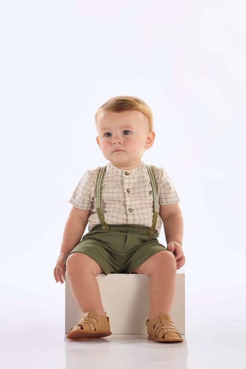 Conjunto Social Bebê Menino com Body e Bermuda Suspensório (Off White) Up Baby