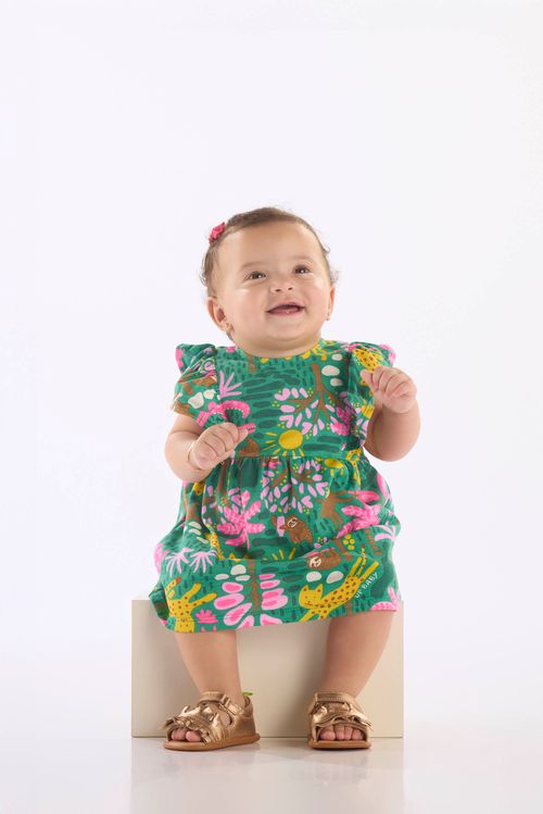 Vestido para Bebê em Algodão com Estampa Selva (Verde) Up Baby