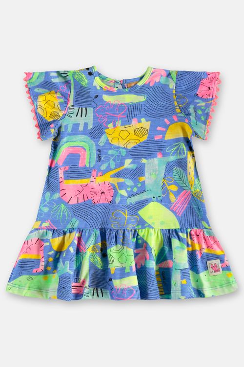 Vestido para Bebê em Algodão Estampado (Azul) Up Baby