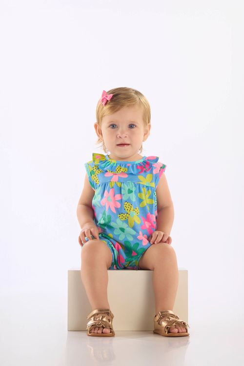 Macaquinho Floral para Bebê Menina em Algodão (Azul) Up Baby
