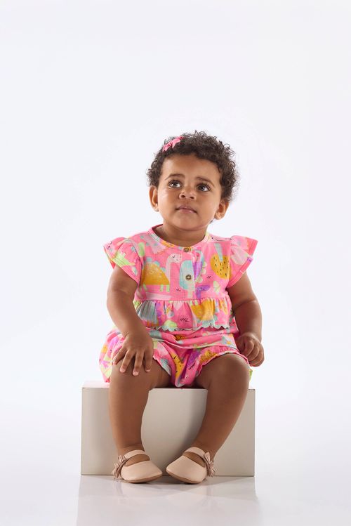 Conjunto para Bebê Menina com Bata e Calcinha de Dinossauros (Rosa Pink) Up Baby