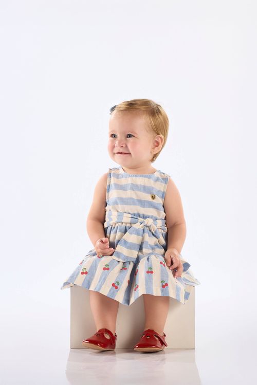 Vestido Verão para Bebê em Algodão Listrado (Azul) Up Baby