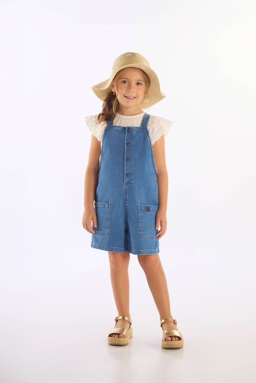 Jardineira Jeans com Elastano Infantil Unissex (Azul Marinho) Up Baby